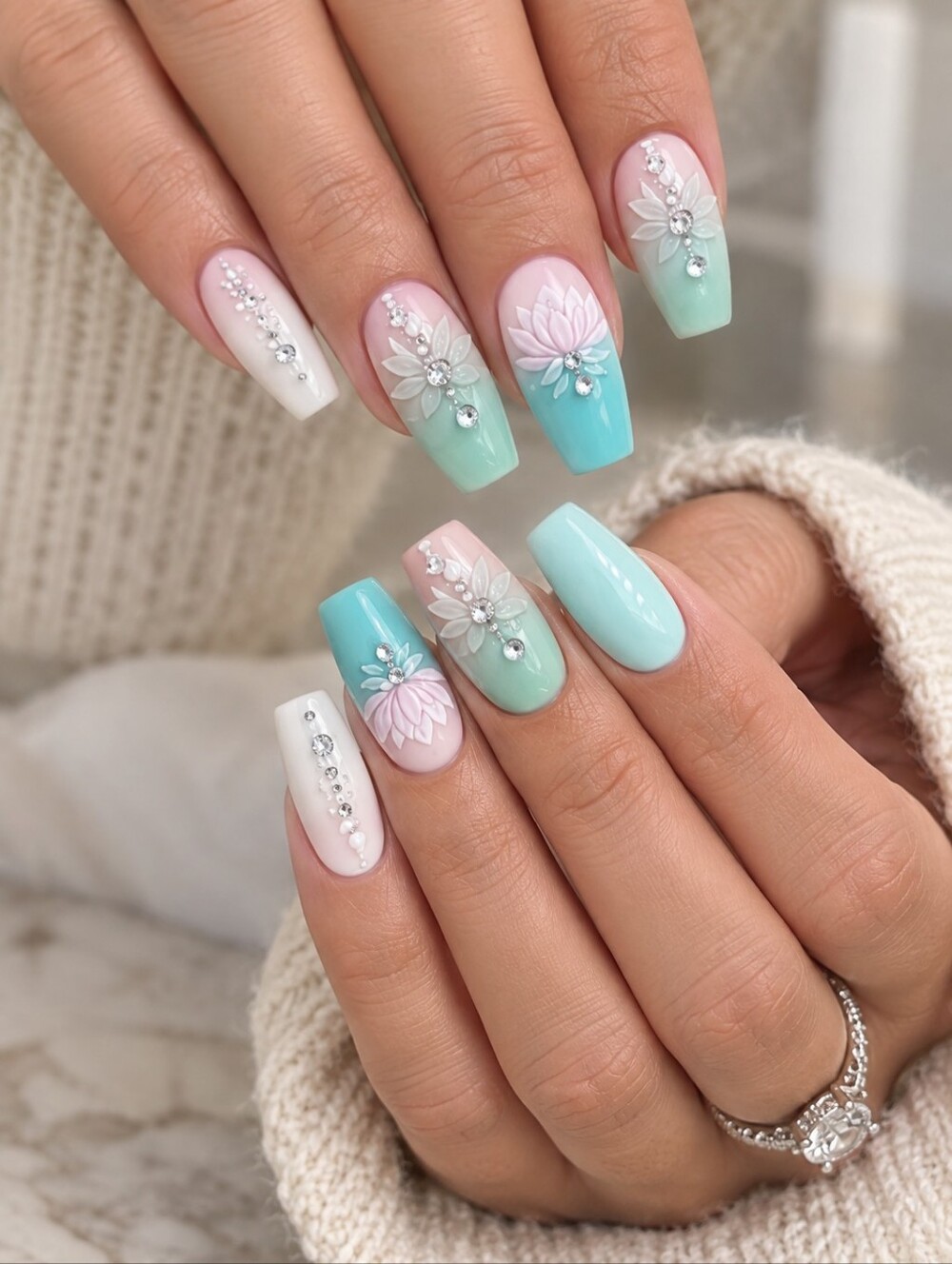 🔥3/$21 Lotus And Rhinestones Press On False Nails